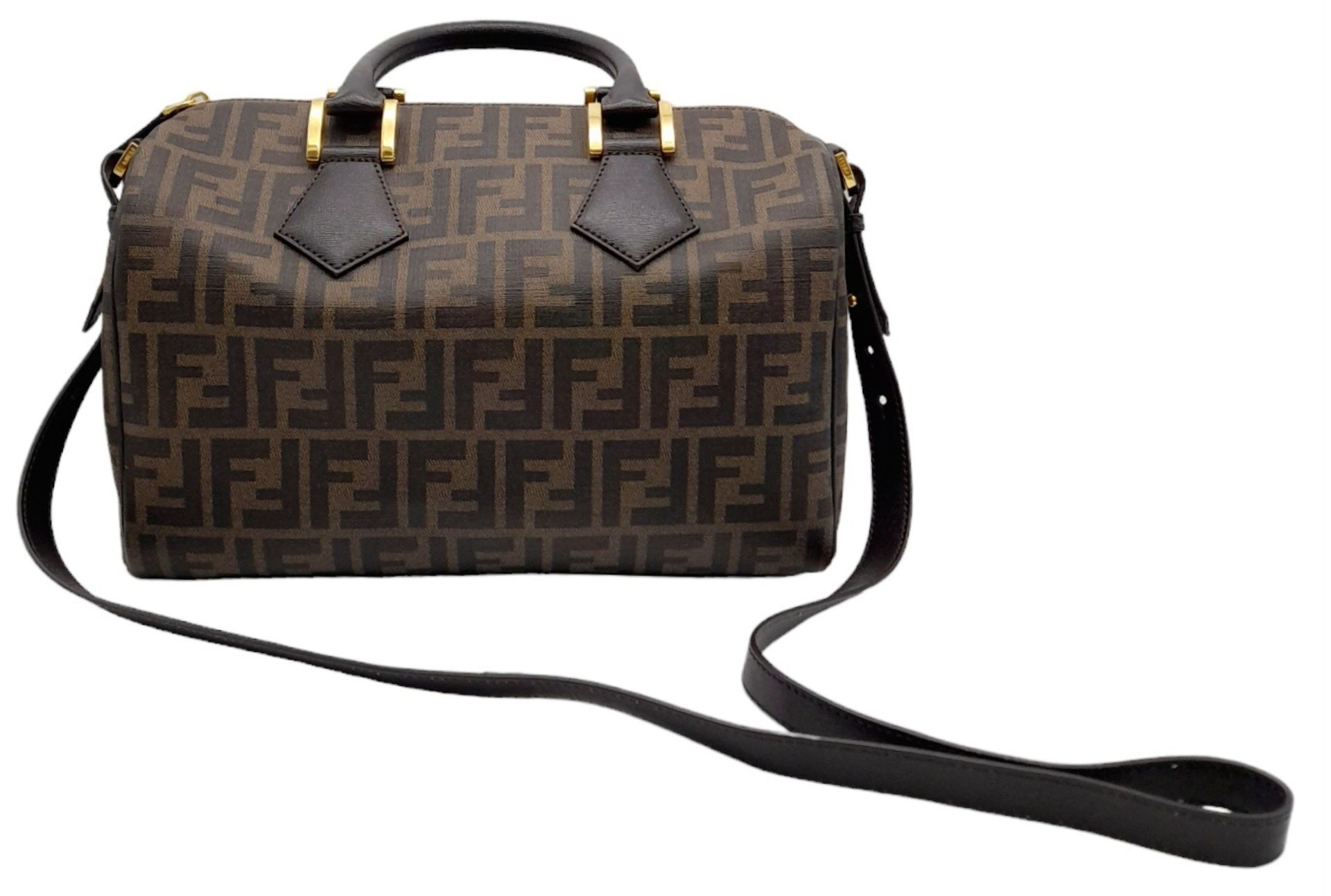 A Fendi Zucca Canvas Boston Bag. Canvas exterior, gold-tone hardware, adjustable strap, zipped top - Image 2 of 9