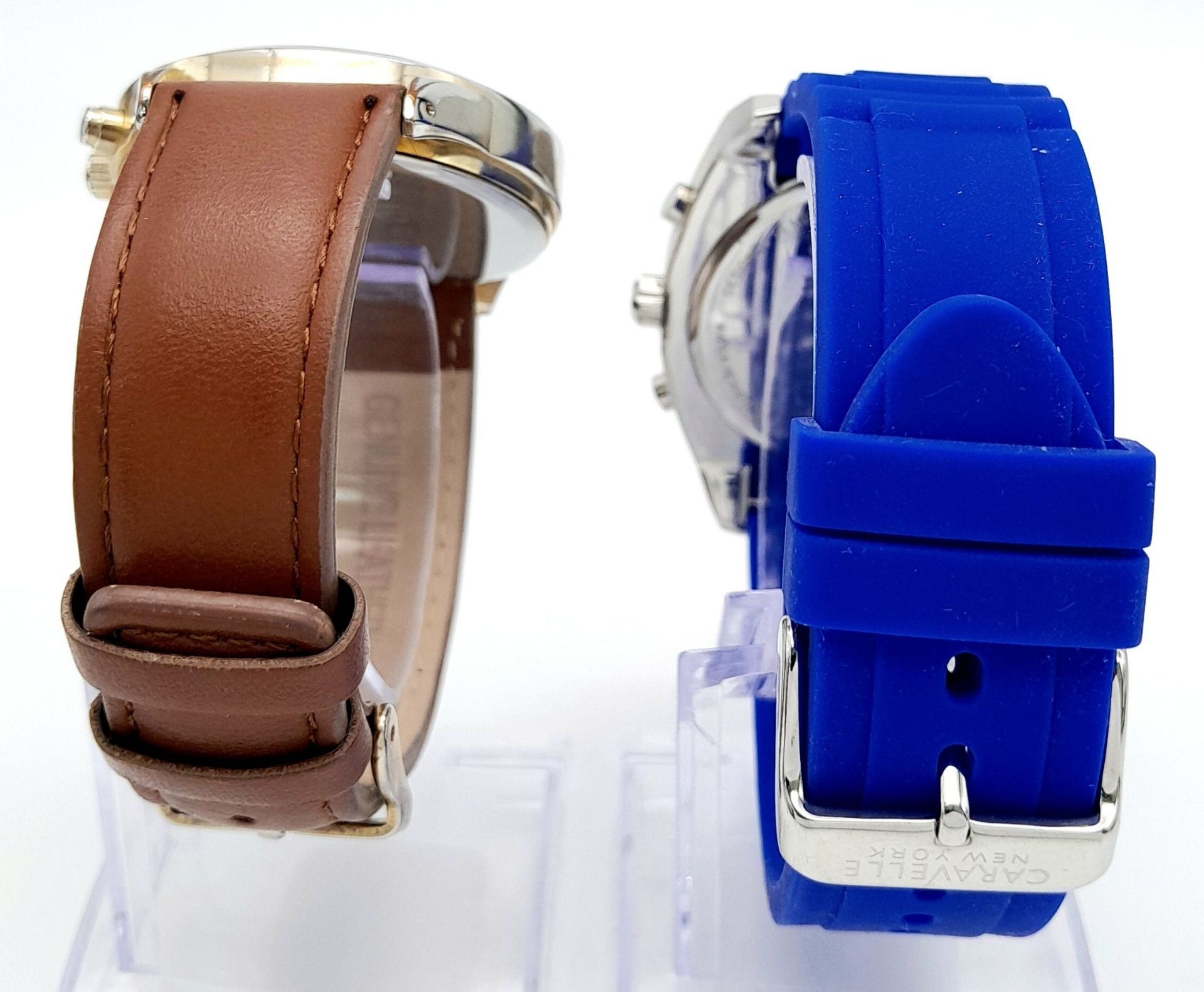 Two Men’s Quartz Watches, Comprising: 1) A Blue Face Chronograph Sports Watch by Caravelle New - Image 4 of 7