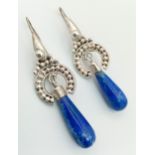 A Pair of Silver Lapis Lazuli Teardrop Earrings. 5cm drop