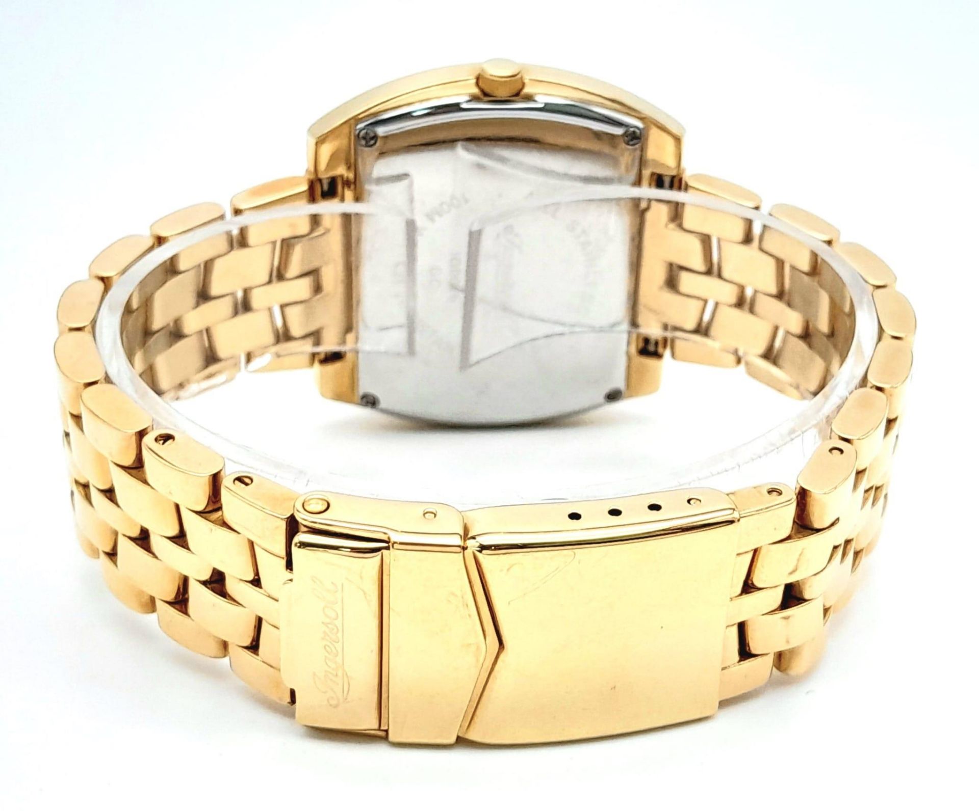 An Ingersoll Gold Plated Stone Set Quartz Ladies Watch. Gold plated bracelet and case - 38mm. - Image 4 of 6