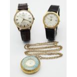 Three Vintage Watches: An Oris Super 17 jewels - working. A Miniature Lucerne Pocket Watch on a