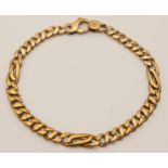 An Italian design, hand made, 9 K yellow gold fancy chain bracelet, length: 21.5 cm, weight: 17.2 g