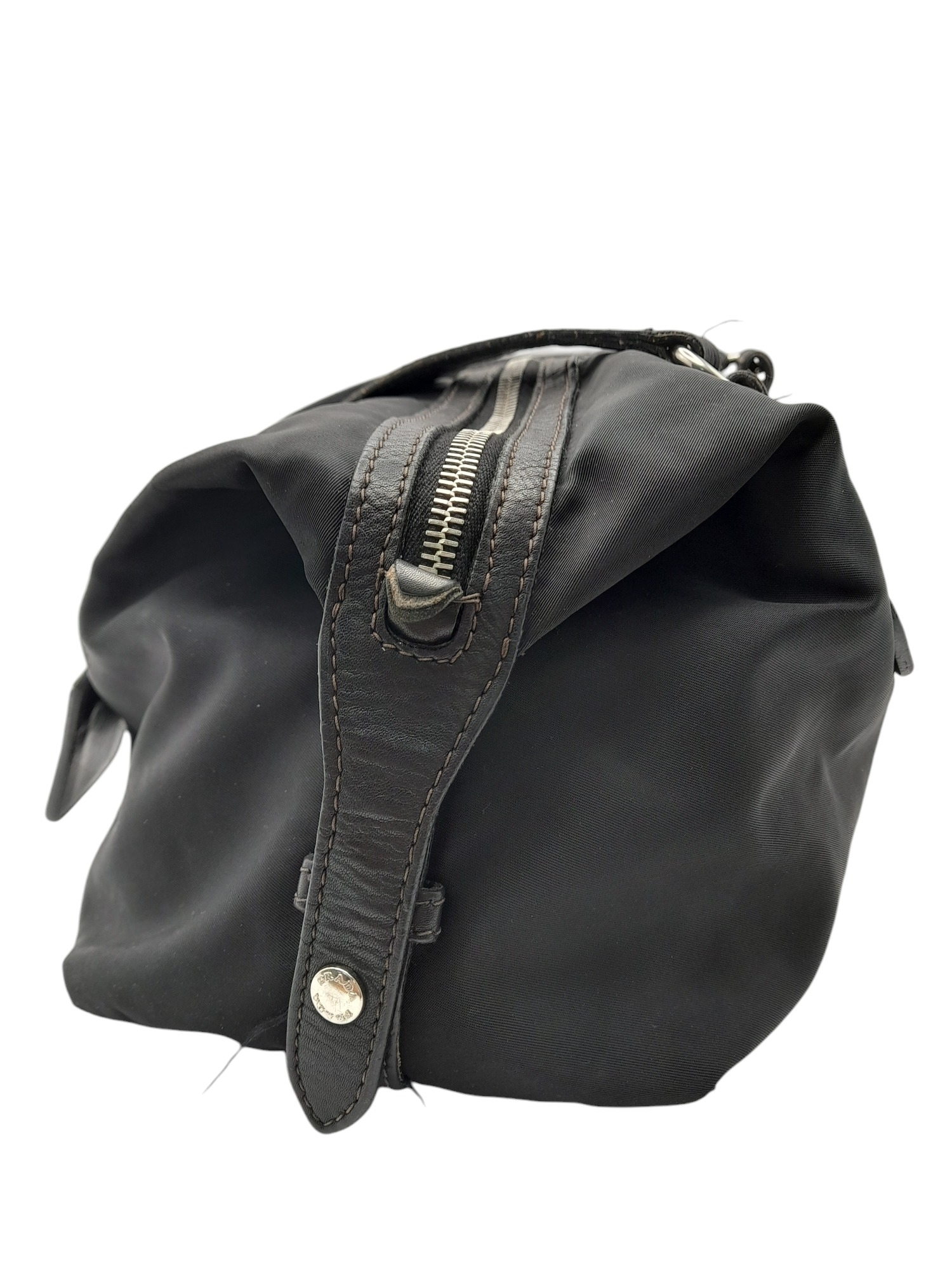 A Prada Black Tessuto Satchel. Textile exterior with leather trim, silver-tone hardware, a top zip - Image 6 of 7