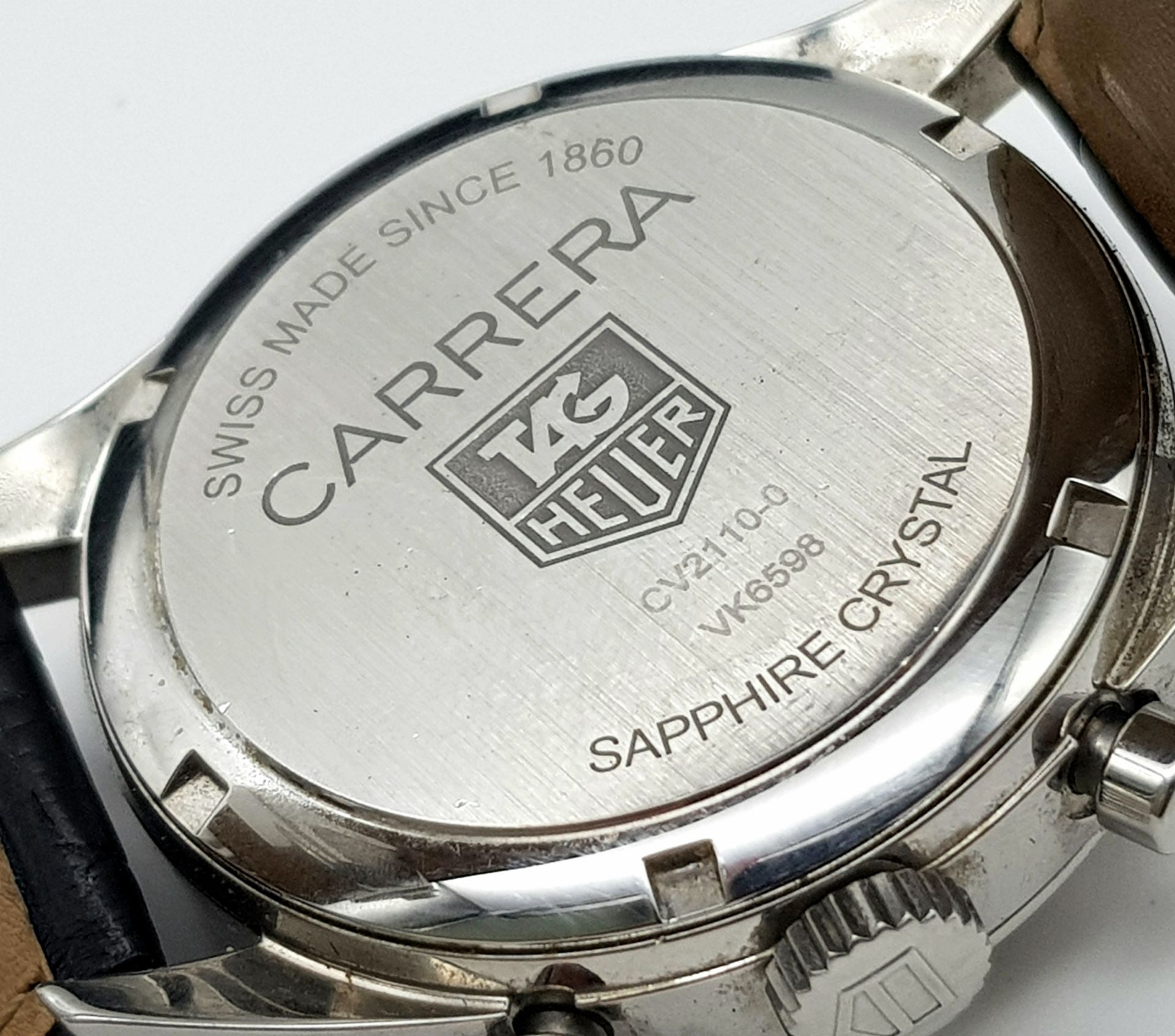 A Tag Heuer Carrera Automatic Chronograph Gents Watch. Black leather Tag strap. Stainless steel case - Bild 6 aus 10