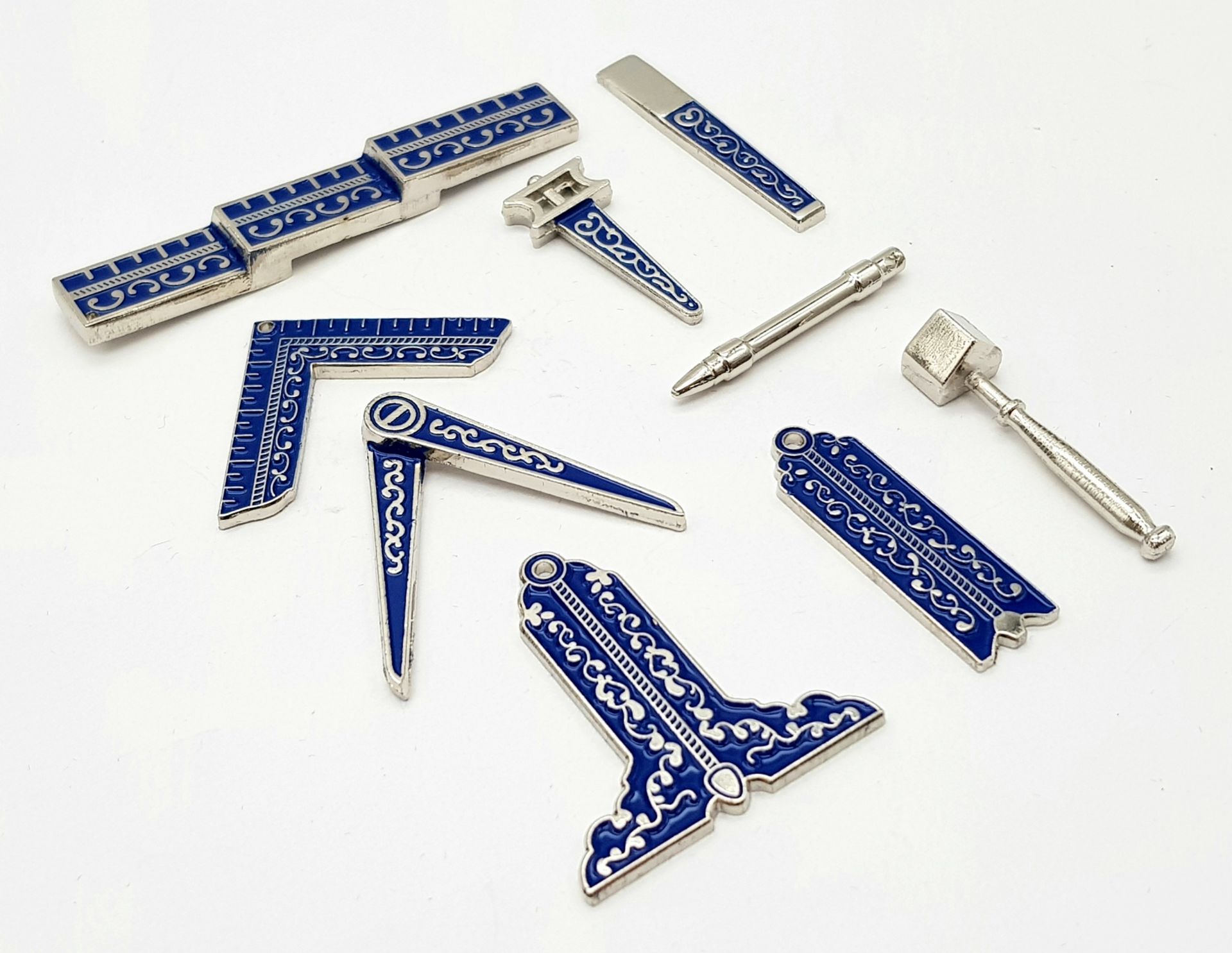A miniature set of Masonic Working Tools for all Three Degrees. Perfect for training and rehearsals,
