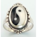 A Vintage Sterling Silver Yin-Yang Ring. Size N. Measures 2cm Long and the Crown and Weighs 3.5