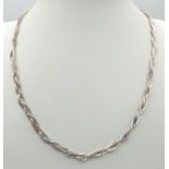 A 925 Silver Plaited Serpentine Link Chain Necklace. 42cm. 12g