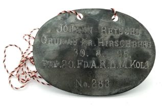 WW1 Imperial German Dog Tag from a Soldier who was in an Artillery Unit.