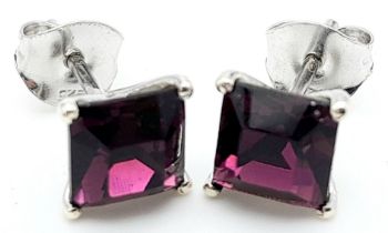 A Pair of Amethyst 925 Silver Stud Earrings.