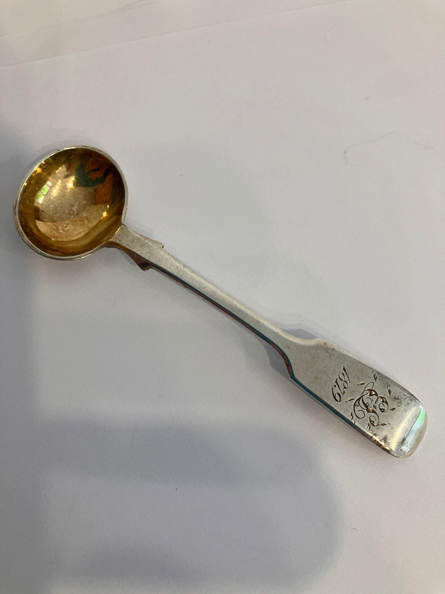 Antique SILVER CONDIMENT SPOON with Gilded Bowl. Clear hallmark for John Stone Exeter 1846. - Image 2 of 4