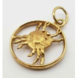 A 9K Yellow Gold Astrology Crab Figure Pendant. 2.5cm. 2.1g