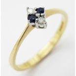 A 9K YELLOW GOLD DIAMOND & SAPPHIRE RING 1.4G SIZE O 1/2. ref: SPAS 9018