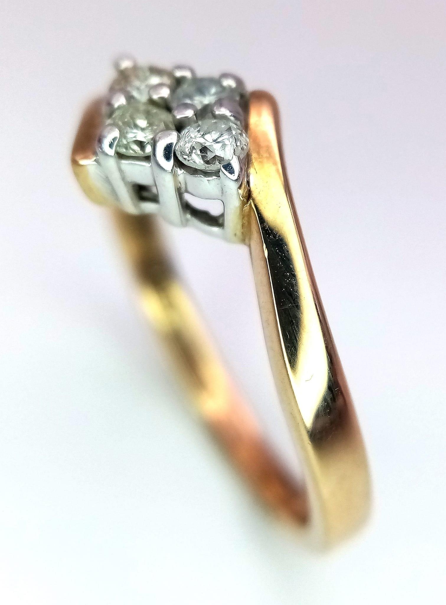 9K Yellow Gold Diamond crossover diamond Ring, 0.25ct diamond weight, 2.9g total weight, size M - Bild 6 aus 7