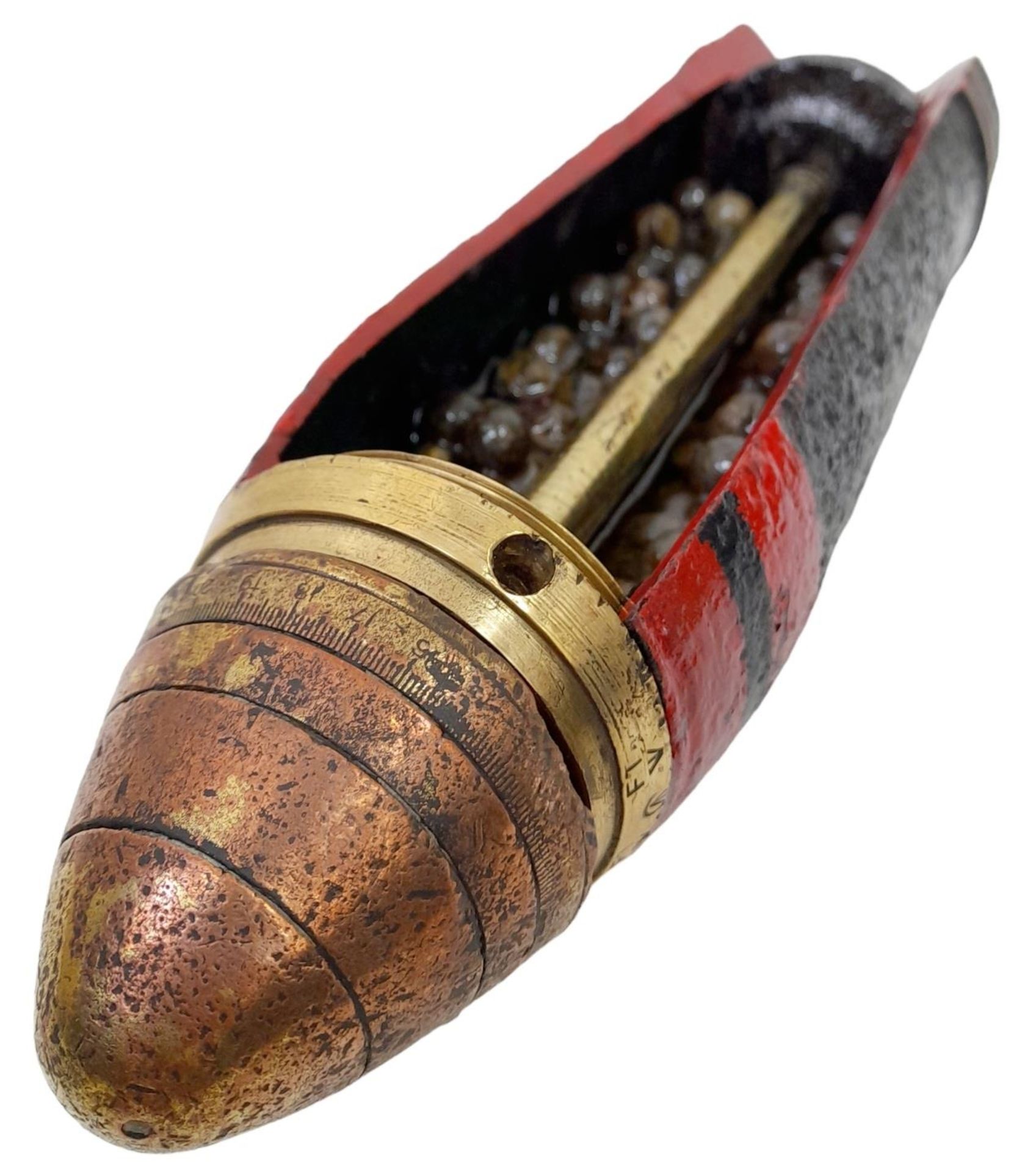 INERT WW1 Cutaway 18 Pdr Shrapnel Shell Projectile. Complete with Brass No 80 Time Fuse. UK MAINLAND