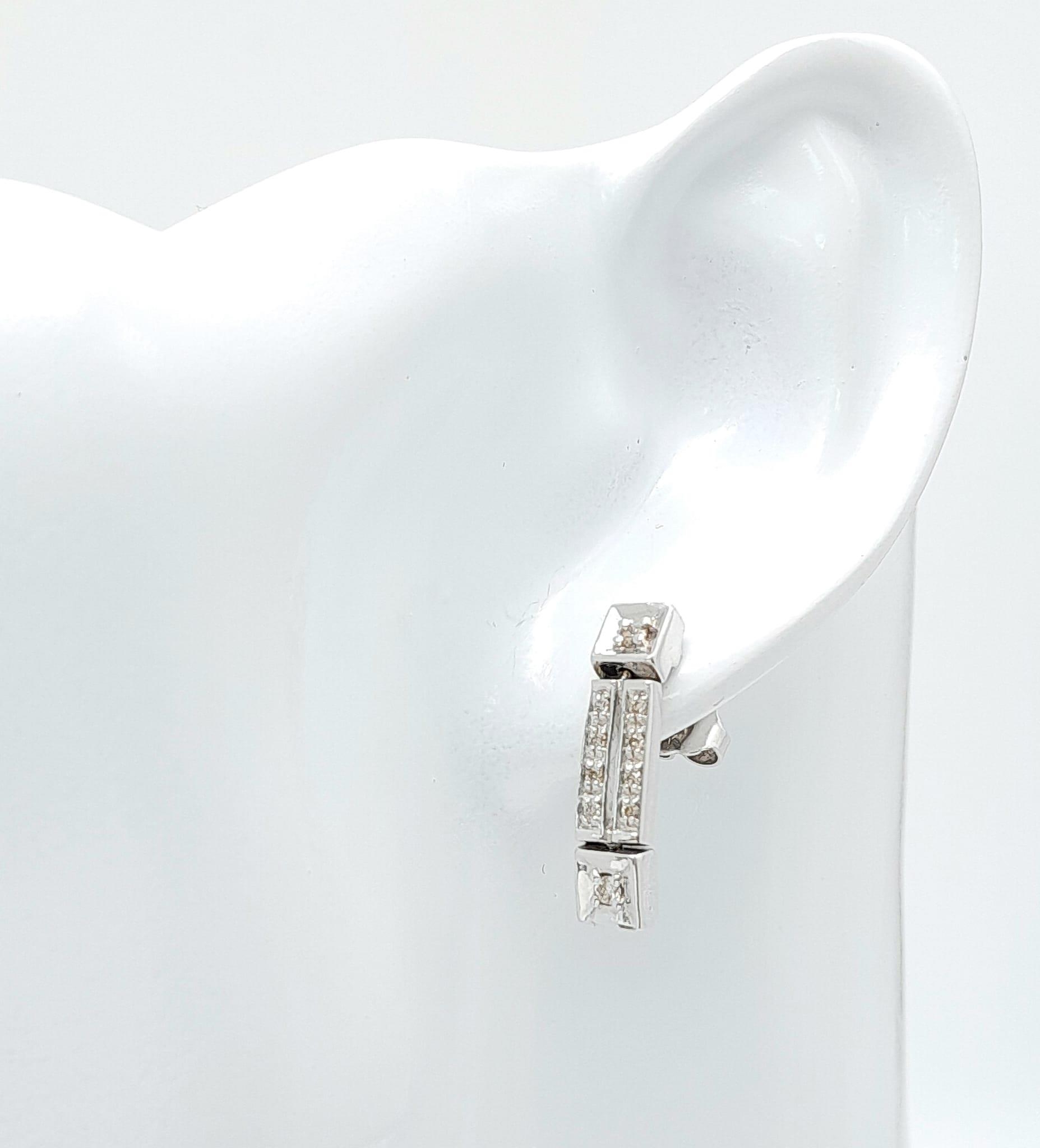 A pair of 10K White Gold Diamond Long Studs earrings, 0.12ct diamond weight, 4.1g total weight - Image 4 of 5