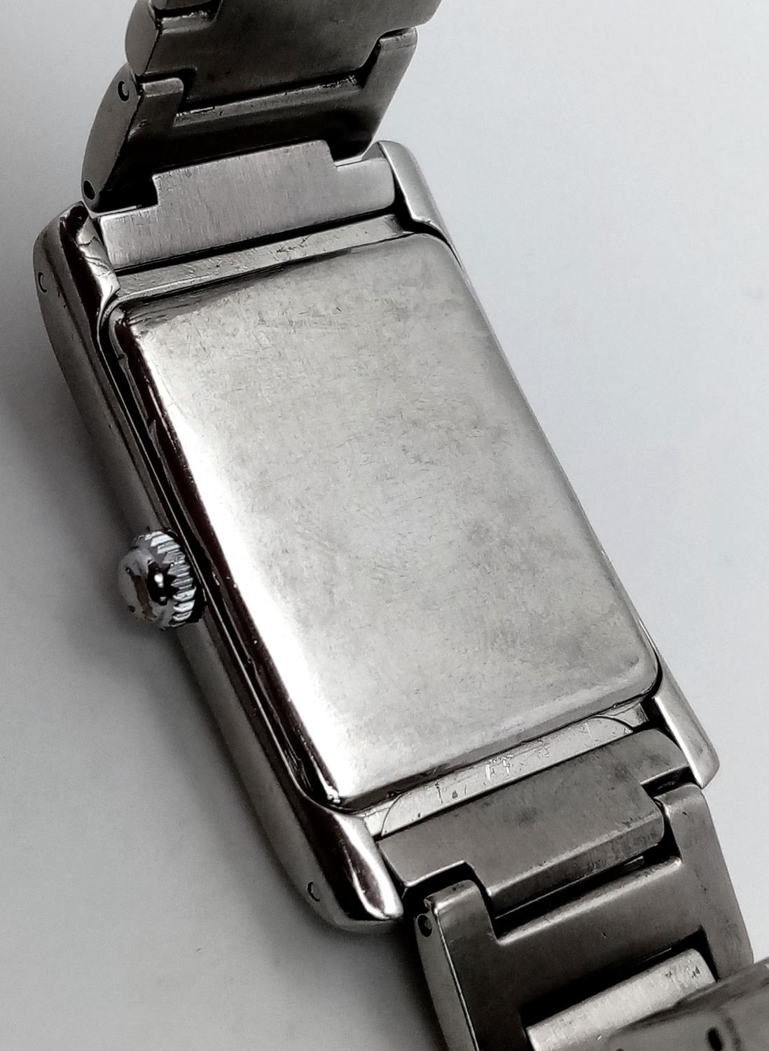 A Maurice Lacroix Quartz Unisex Watch. Stainless steel bracelet and rectangular case - 25mm. Blue - Image 6 of 6