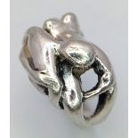 A Vintage and Rare Sterling Silver Erotic Design Ring Size N-N1/2. Measures 1.4cm Wide at the