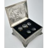 A highly collectable, Victorian set of a pair of black banded agate cufflinks and three matching “