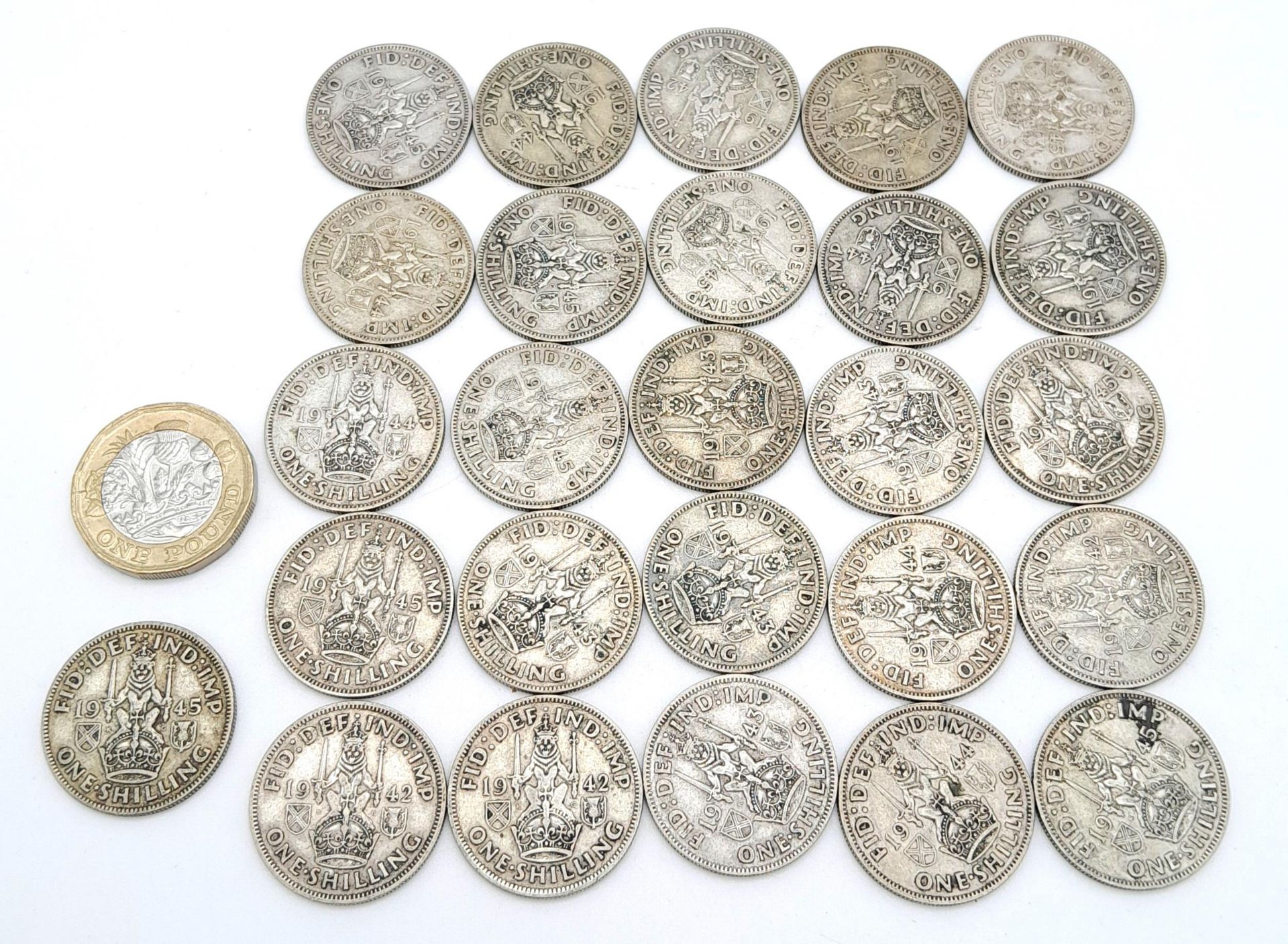 A Parcel of 26 WW2 Dated Pre-1947 Silver Shillings. Comprising 5 x 1942, 5 x 1943, 7 x 1944 & 9 x - Bild 3 aus 3