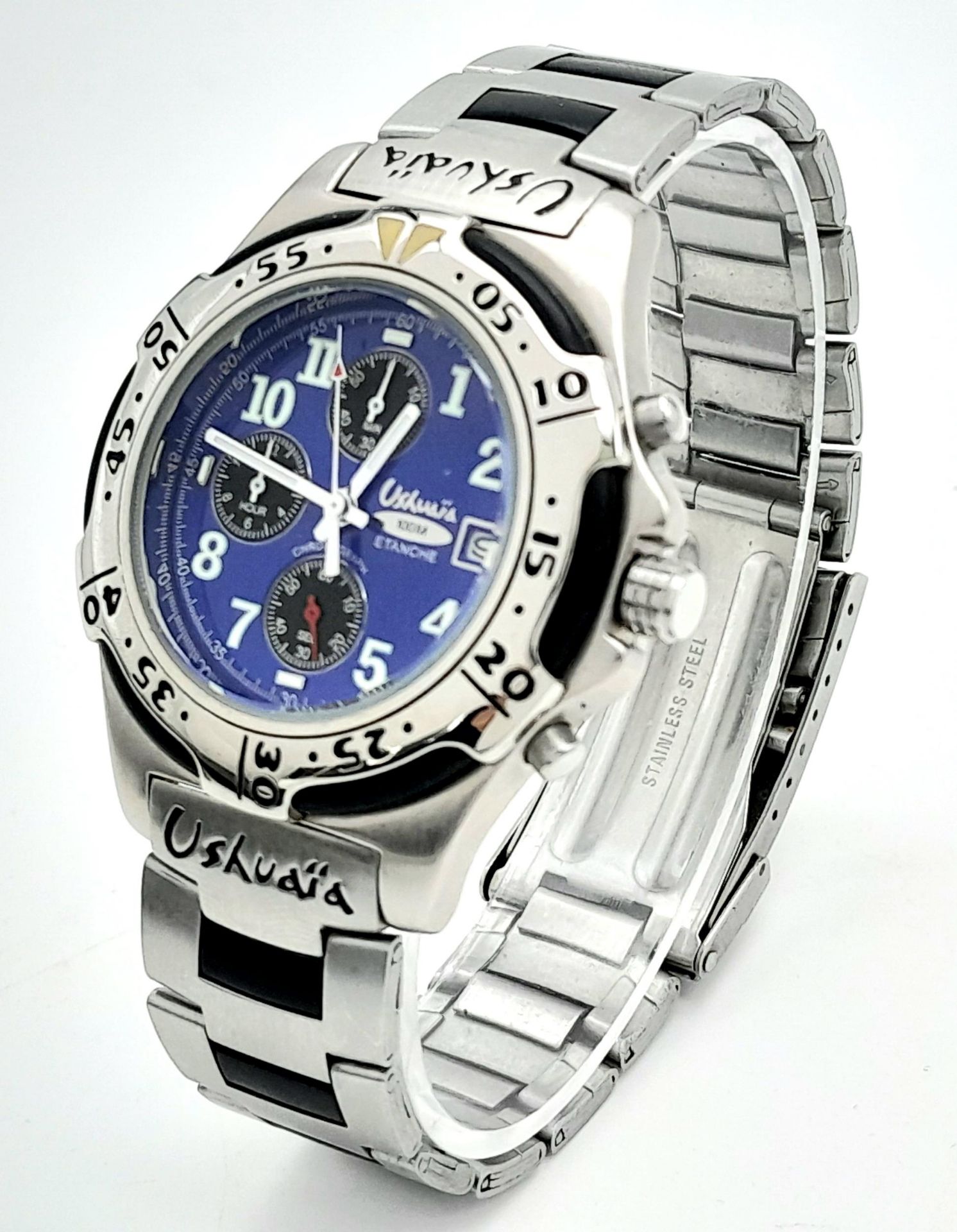 A Scarce in the UK, Argentinian Men’s Stainless Steel Chronograph Date Watch by Ushuaia. 44mm