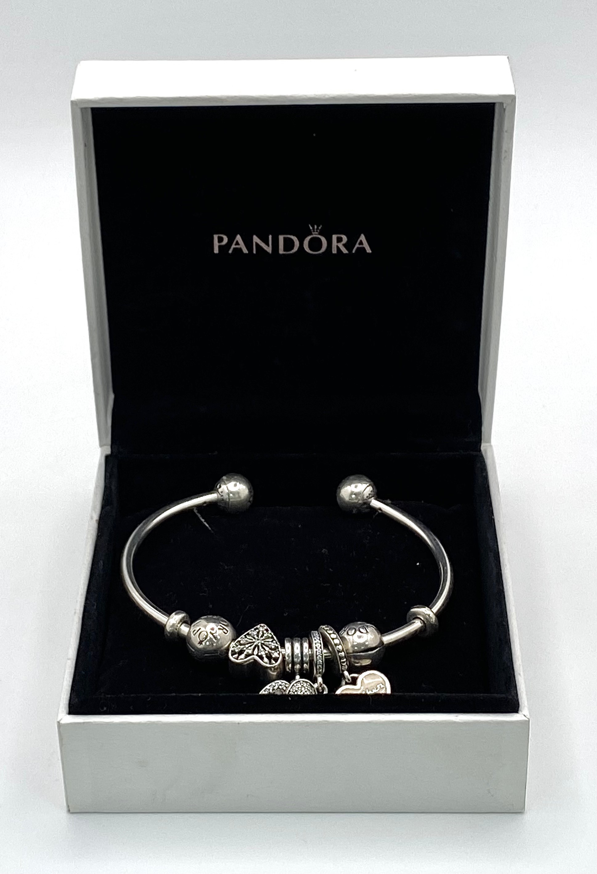 A Pandora 925 Silver Charm Cuff Bangle. Comes with a Pandora presentation case. - Bild 4 aus 4
