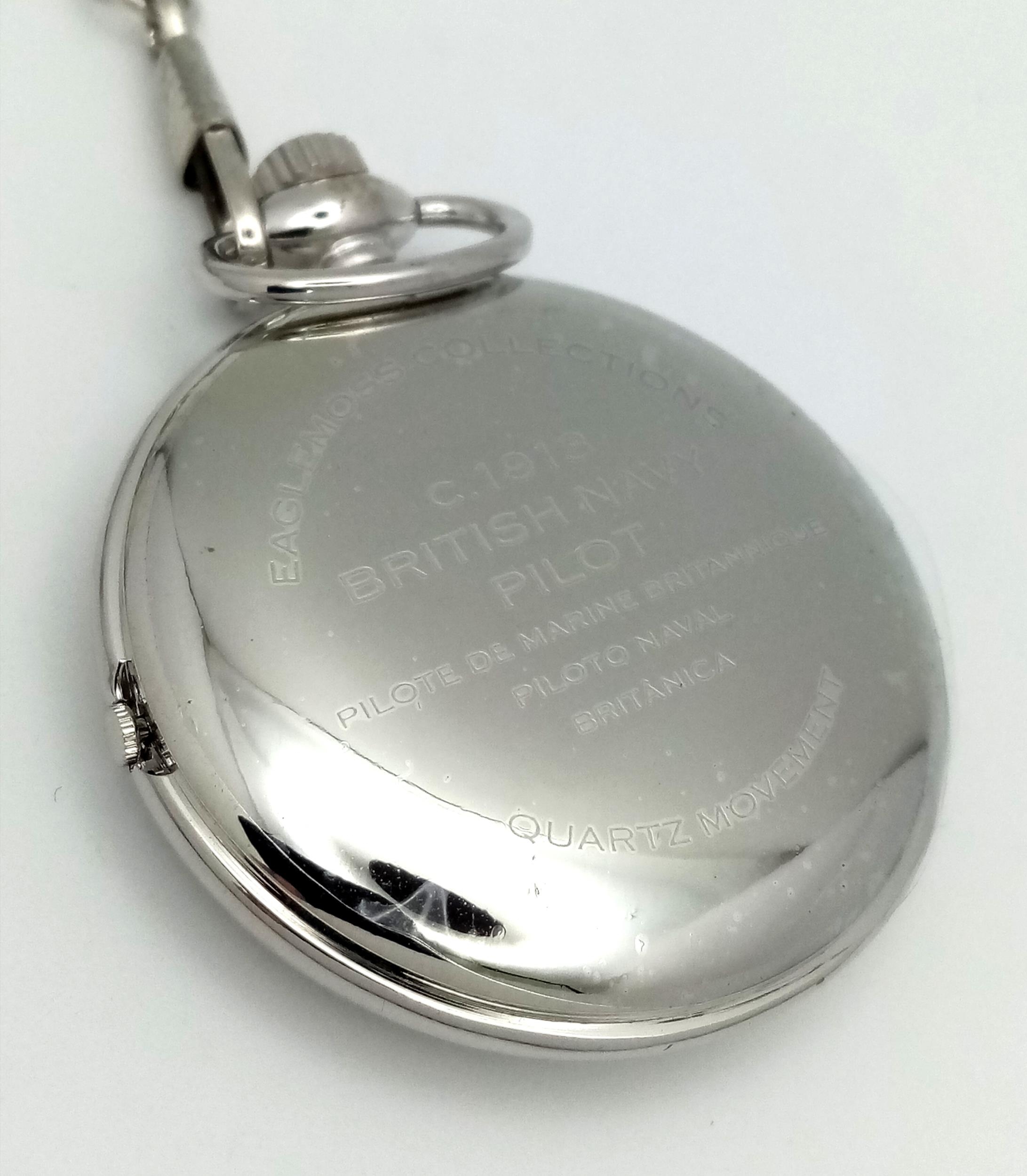 An Unworn Military 1913 Design British Navy Pilot Homage Pocket Watch with 36cm Length Albert Chain. - Image 3 of 4