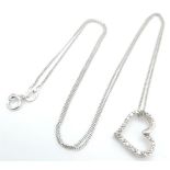 A 9K White Gold Diamond Heart Pendant Necklace. Comes with presentation box. 1.3cm pendant, 45cm