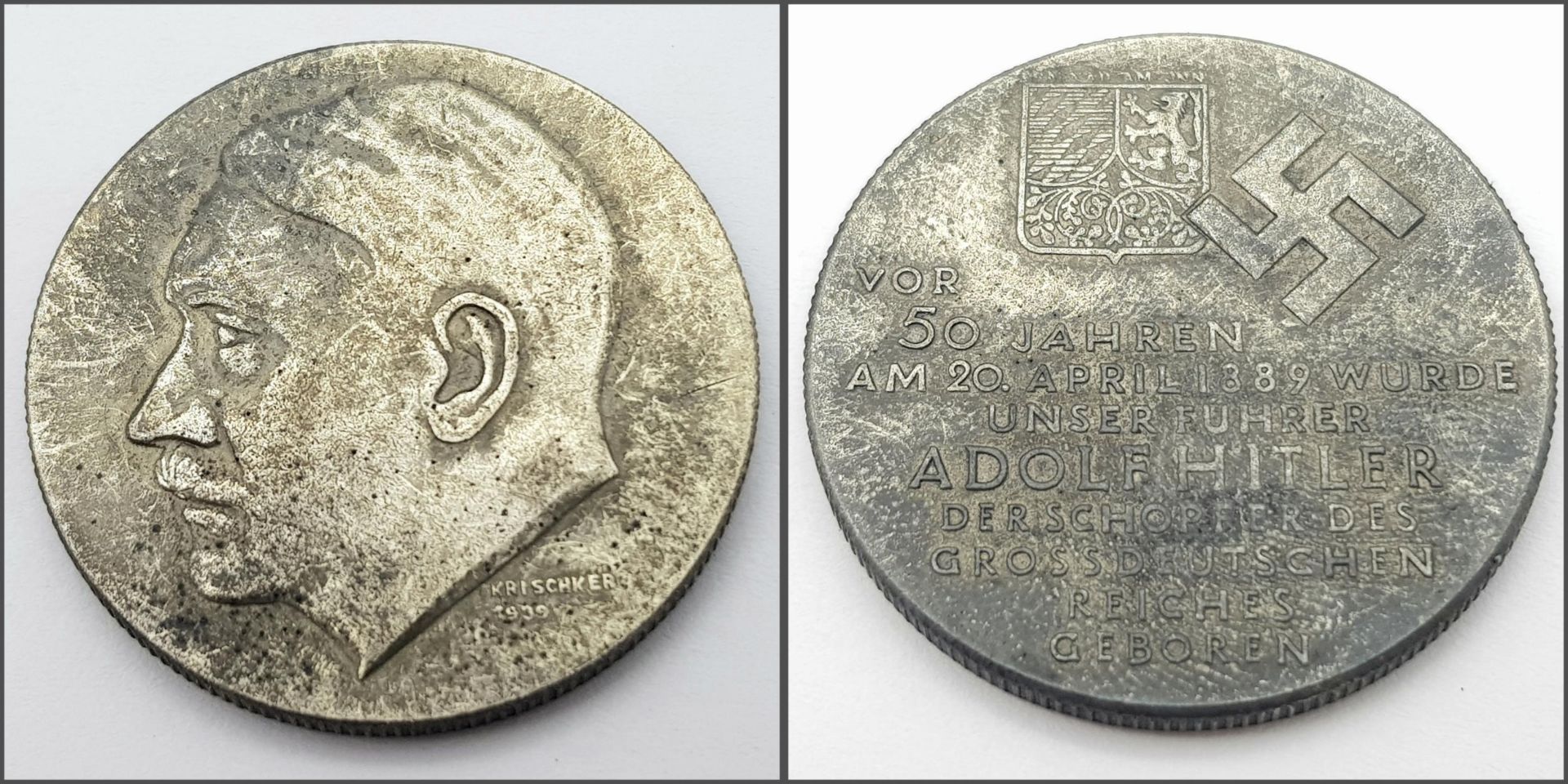 3rd Reich Memorial Token for Hitlers 50th Birthday. - Image 4 of 5