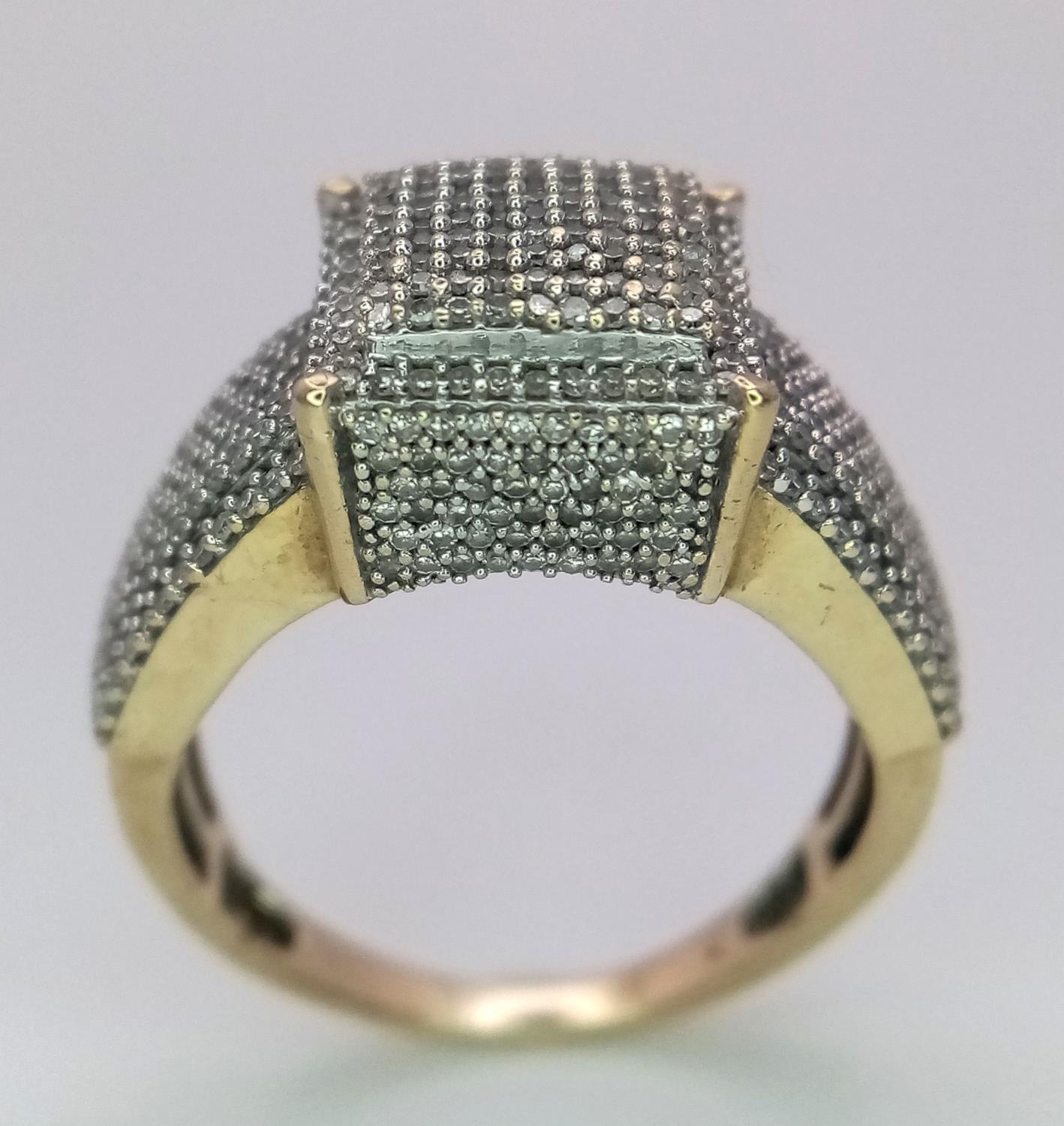 A 9ct Yellow Gold Pave Set Diamond Ring, over 2ct Diamonds, size P, 5.6g. ref: PWN3212