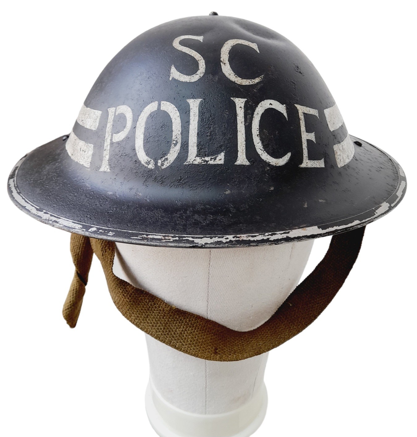 WW2 British Homefront Special Constabulary Police Helmet with chinstrap and liner.1943 Dated.