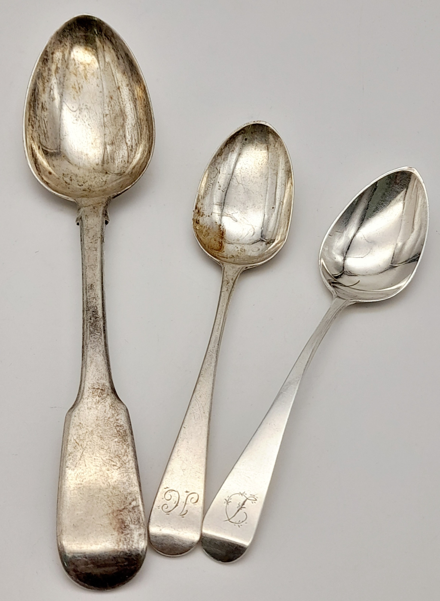 Three Pieces of Georgian Sterling Silver Flatware. Two small spoons and one serving spoon. Hallmarks - Image 4 of 5