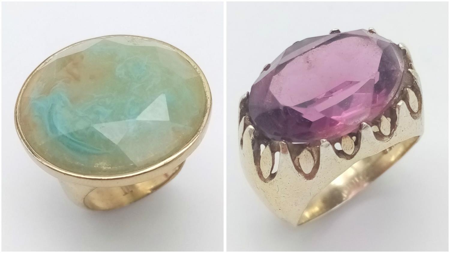 A Dryberg Kern Rutilated Quartz Gold Plated Ring - Size M and a Gold Plated Silver Large Purple