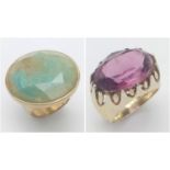 A Dryberg Kern Rutilated Quartz Gold Plated Ring - Size M and a Gold Plated Silver Large Purple
