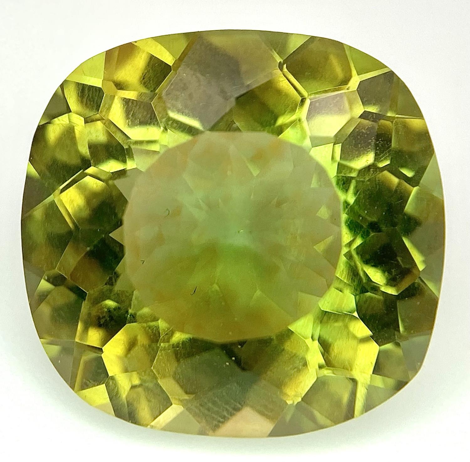 A 19ct Pale Green Prasiolite Gemstone. Cushion cut. No visible marks or inclusions. No certificate