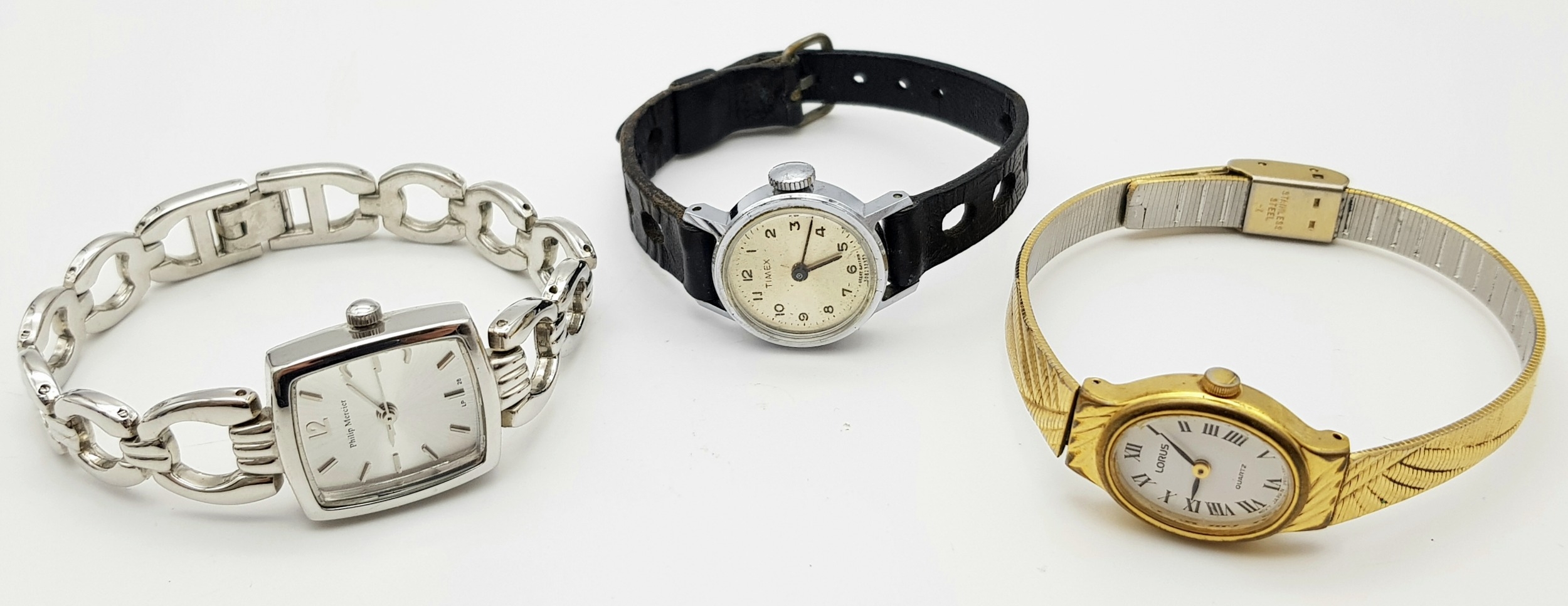 A Parcel of Three Ladies Dress Watches. Comprising: 1) A Chain Link Bracelet Quartz Watch by