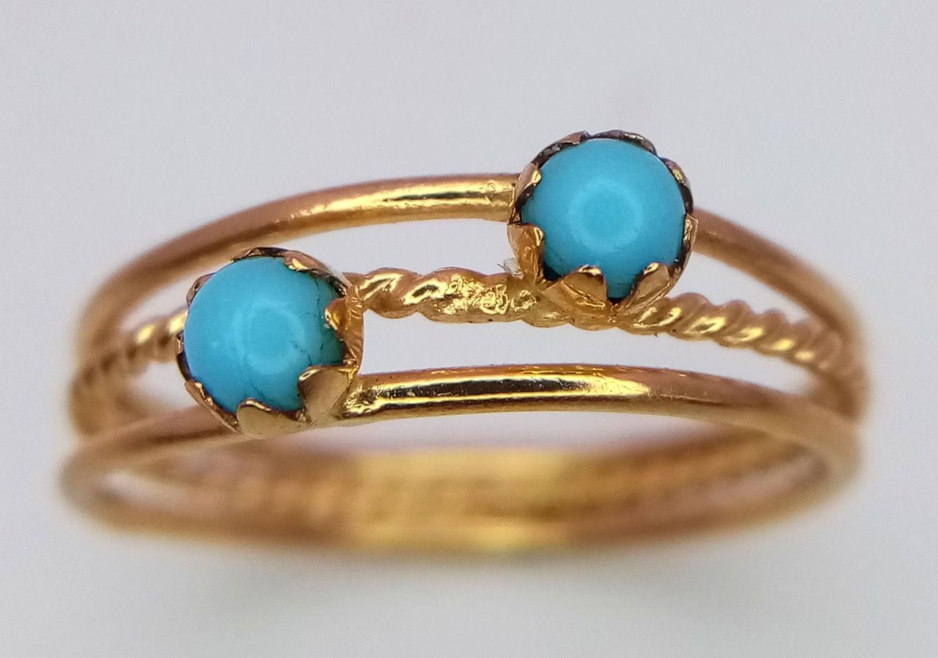 A 16ct Yellow Gold (tested as) Turquoise Band Ring, 4mm turquoise, size I 1/2, 1.6g total weight. - Image 3 of 5