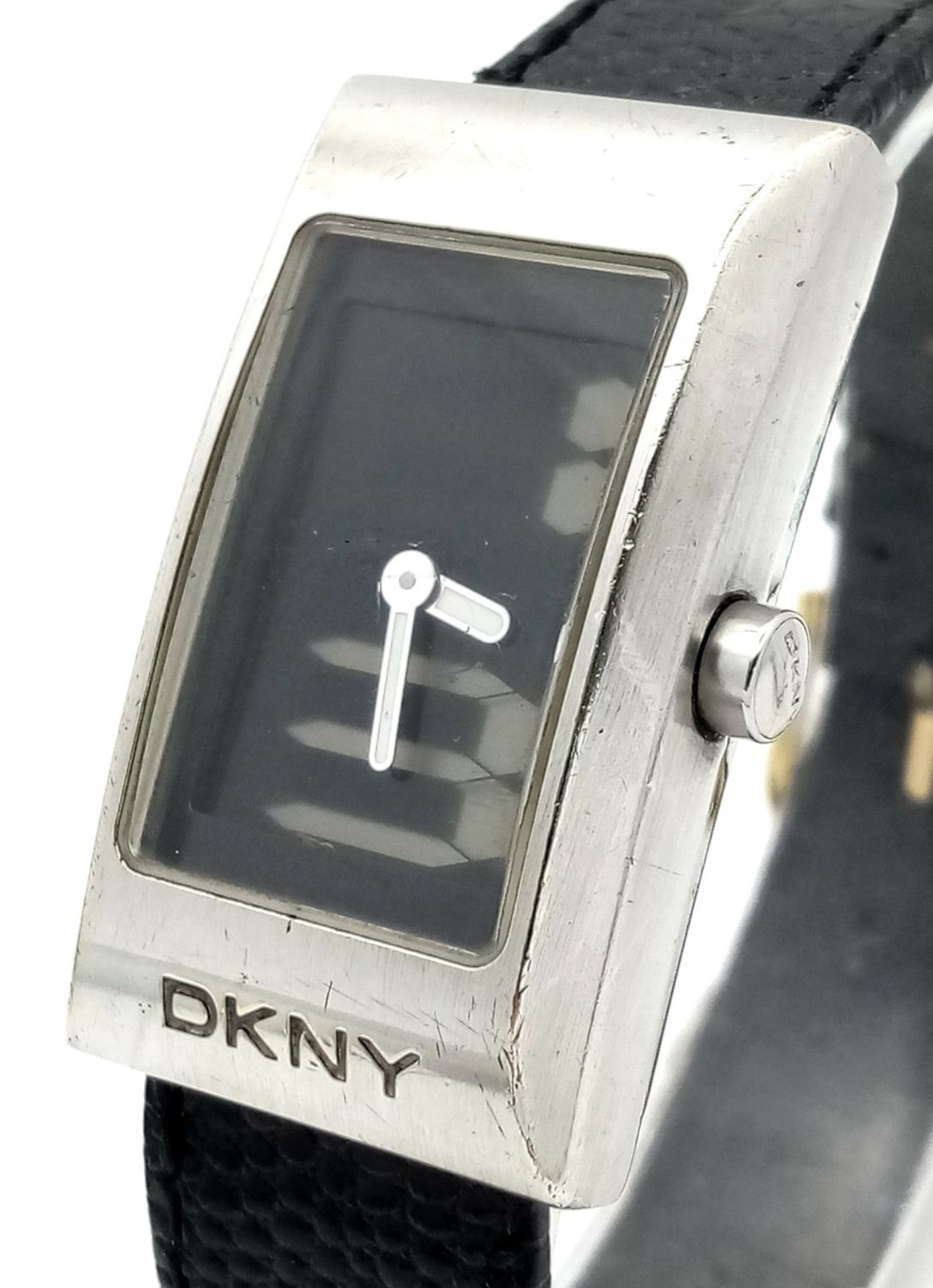 A DKNY Quartz Ladies Watch. Black leather strap. Stainless steel case - 24mm. Analogue/digital dial. - Image 2 of 6