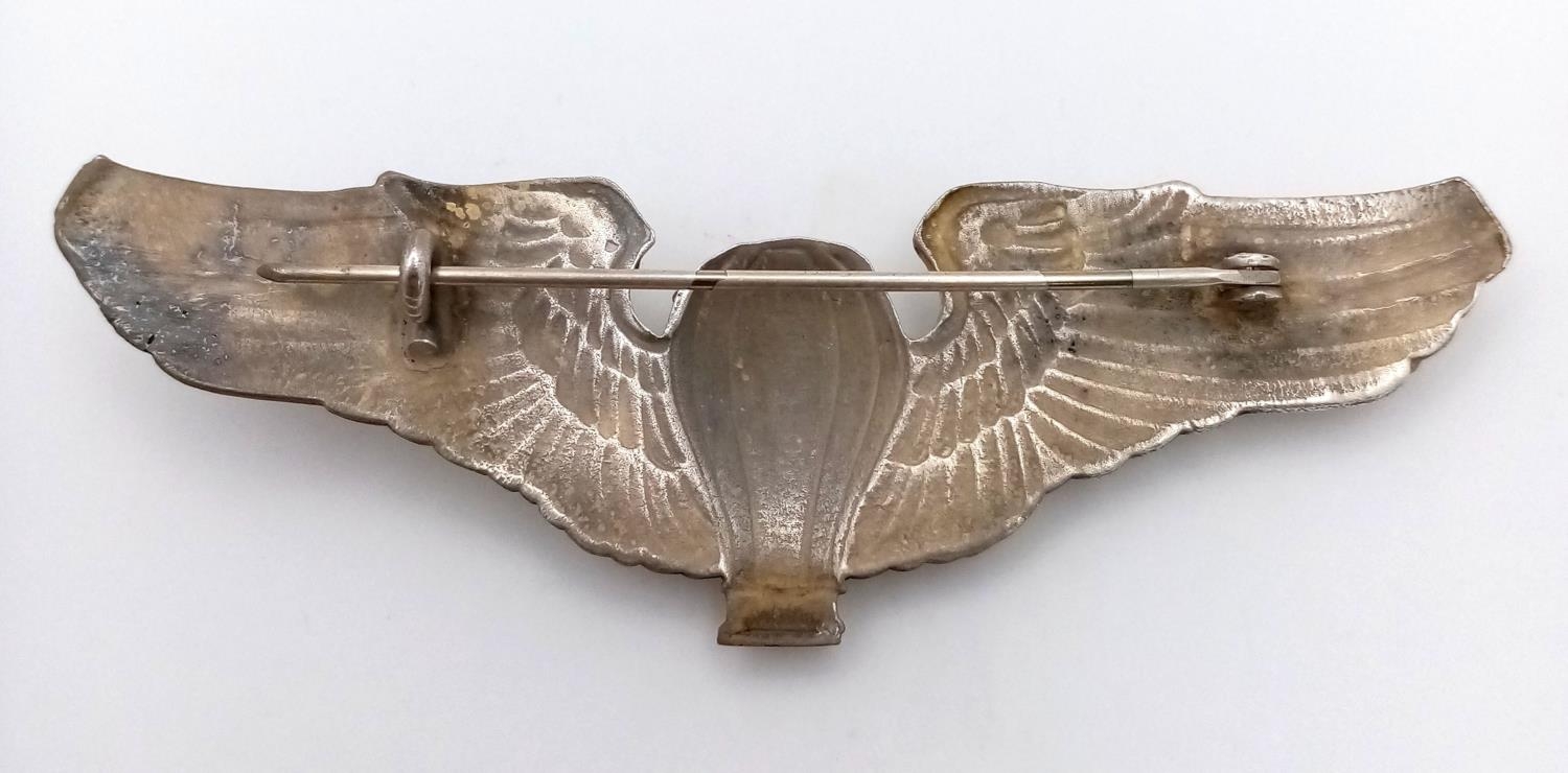 WW2 US Army Air Corps Balloon Pilots Silver Plated Wings. - Image 3 of 3