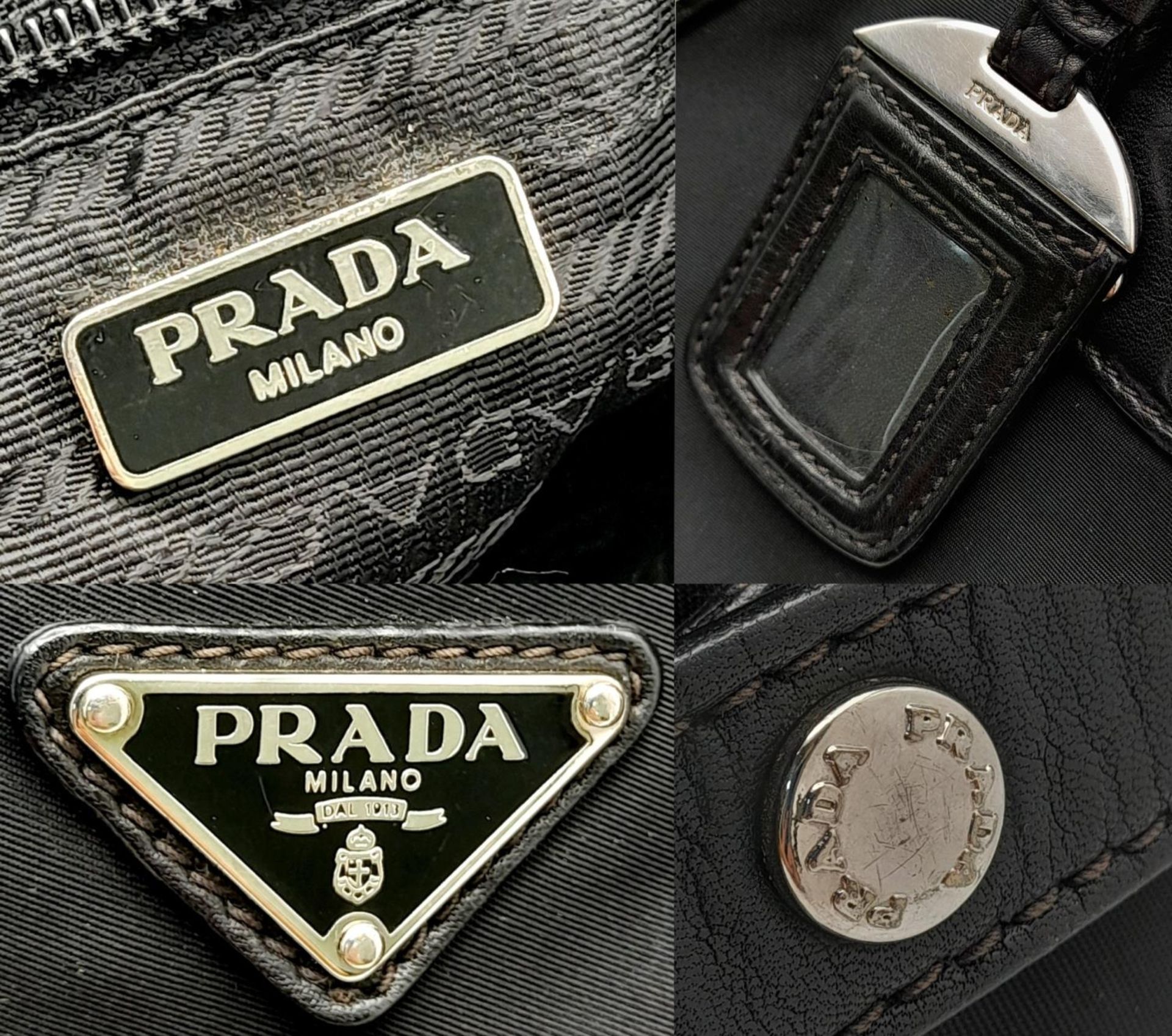 A Prada Black Tessuto Satchel. Textile exterior with leather trim, silver-tone hardware, a top zip - Image 7 of 7