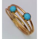 A 16ct Yellow Gold (tested as) Turquoise Band Ring, 4mm turquoise, size I 1/2, 1.6g total weight.