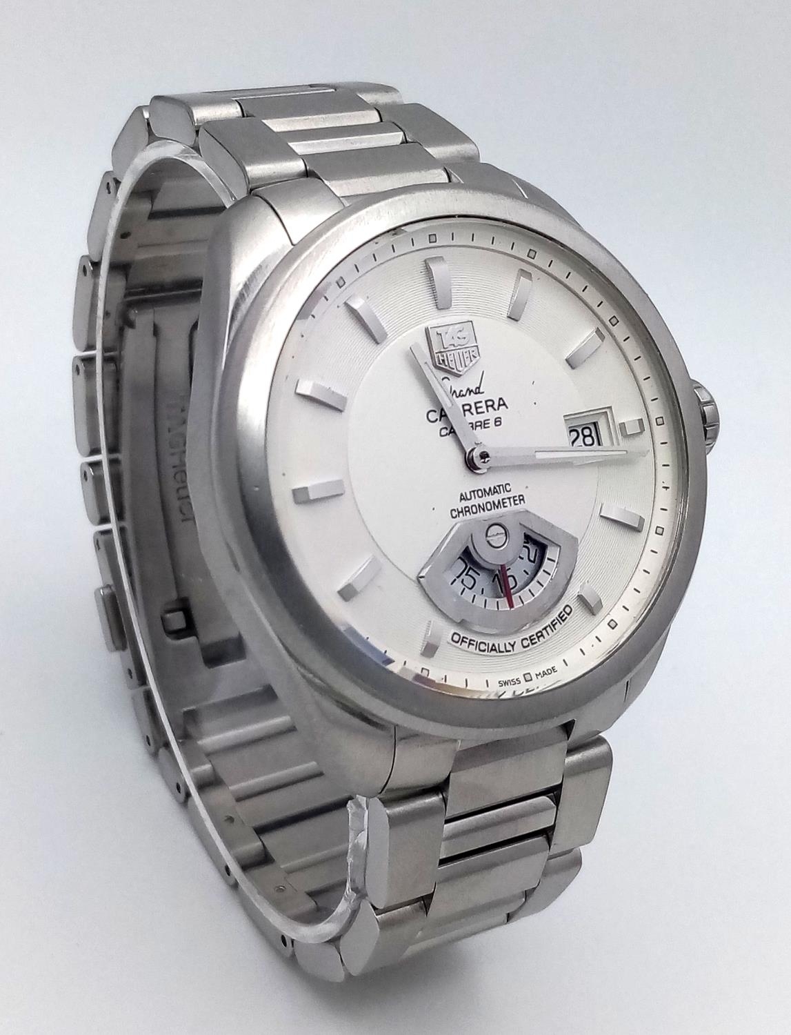 A Tag Heuer Grand Carrera Automatic Gents Watch. Stainless steel bracelet and case - 41mm. White