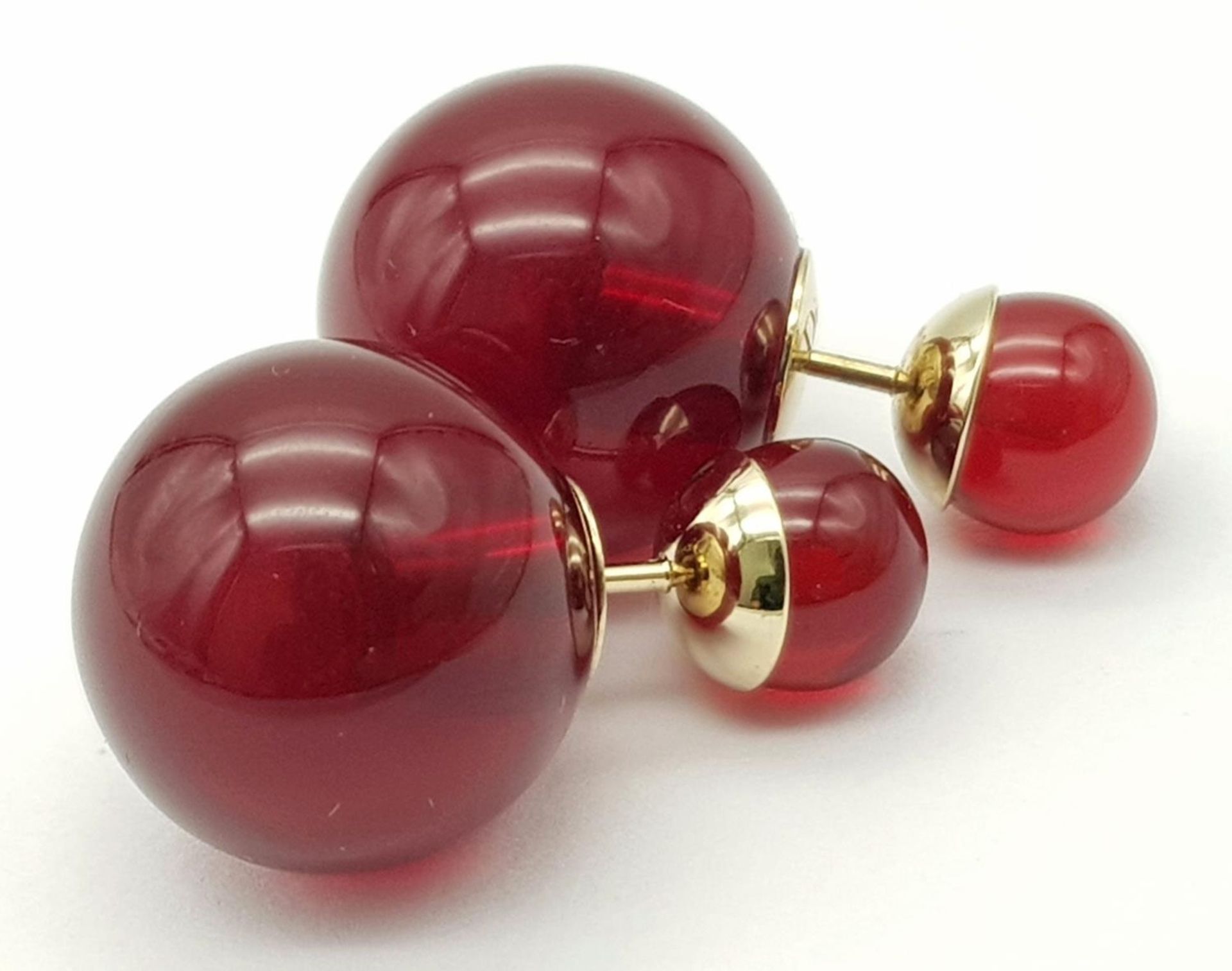 A Pair of Dior Cherry Red Orb Earrings. Comes in Dior packaging. - Image 2 of 5