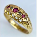 A 18K YELLOW GOLD ANTIQUE DIAMOND & RUBY RING 2.3G SIZE L HALLMARKED CHESTER 1729 A/S 1040 - 2