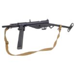 A Deactivated Maltby Sten Sub Machine Gun MKII. This British WW2 weapon was cheap and quick to