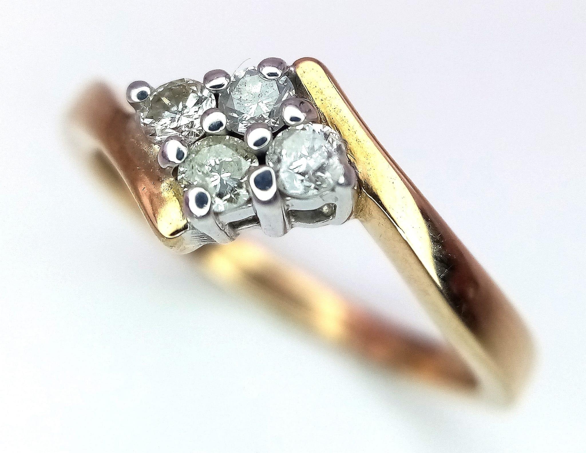 9K Yellow Gold Diamond crossover diamond Ring, 0.25ct diamond weight, 2.9g total weight, size M - Image 2 of 7