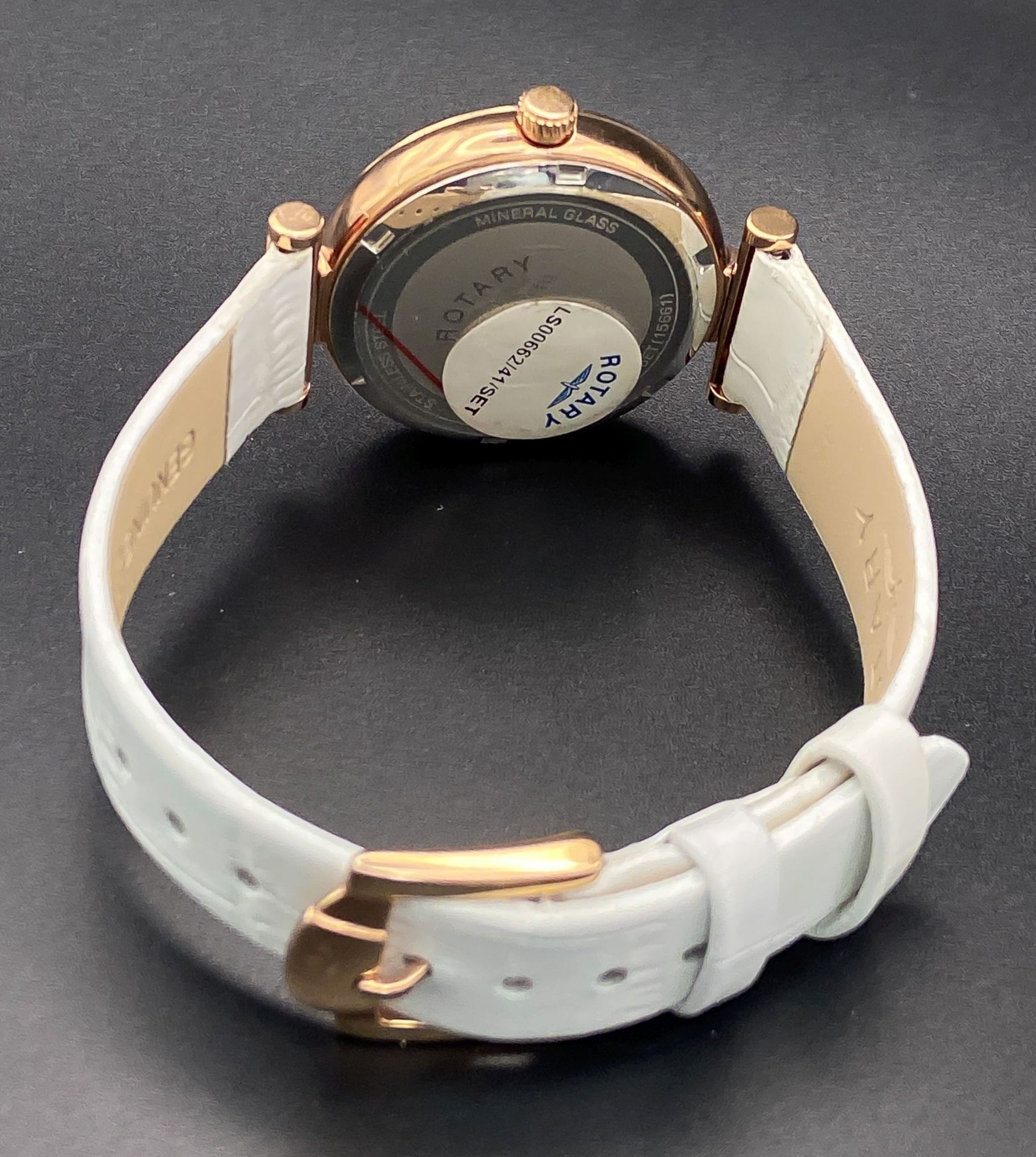 An Ex Display Ladies Rose Gold-Toned, Clear Stone Set Watch by Rotary. New Battery Fitted April - Image 3 of 6