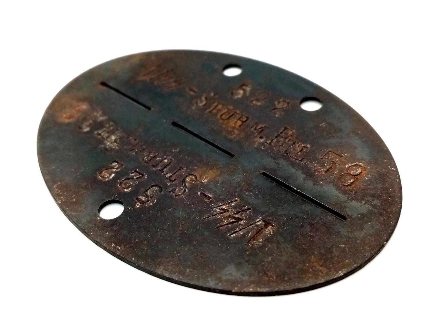 WW2 German Waffen SS Dog Tag to a soldier in the “Sturm” Battalion. A unit made up of foreign - Image 3 of 3