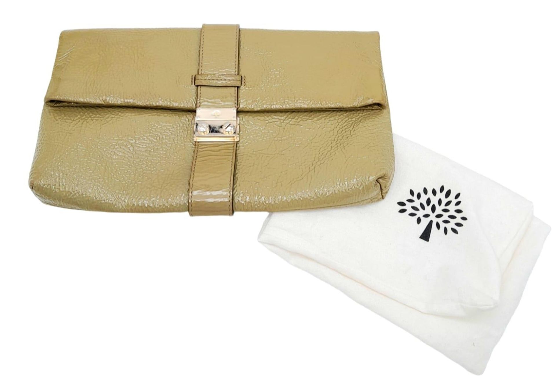 A Mulberry Harriet Khaki Leather Clutch Bag. Spongy patent leather exterior with gold-tone hardware, - Image 10 of 10