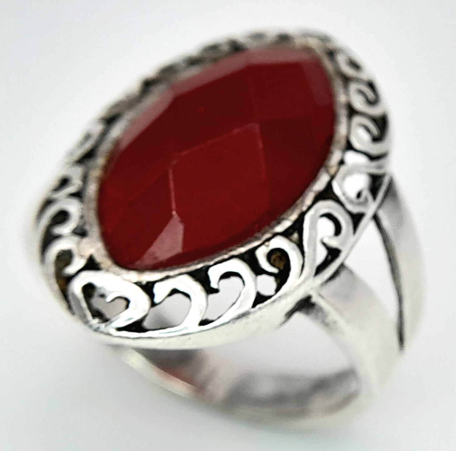 A Red Stone on 925 Silver Ring. Size P, 5.85g total weight. - Image 3 of 6