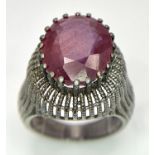 A Vintage Style 12ct Ruby Gemstone Ring set in 925 Silver. Size N. 8g total weight.